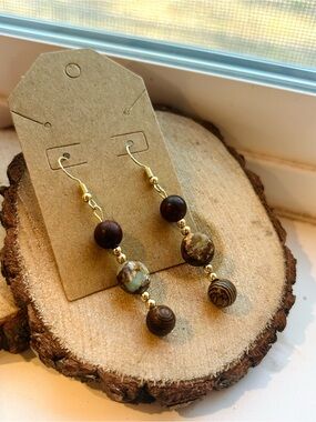 Handmade Earth Tone Beaded Dangle Earrings